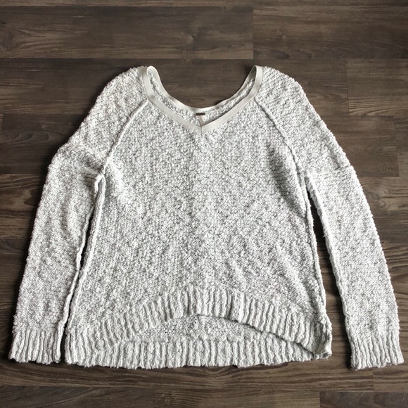 Free People Songbird Sweater V Neck Light Blue Textured Cotton Boho Distressed - Picture 3 of 15